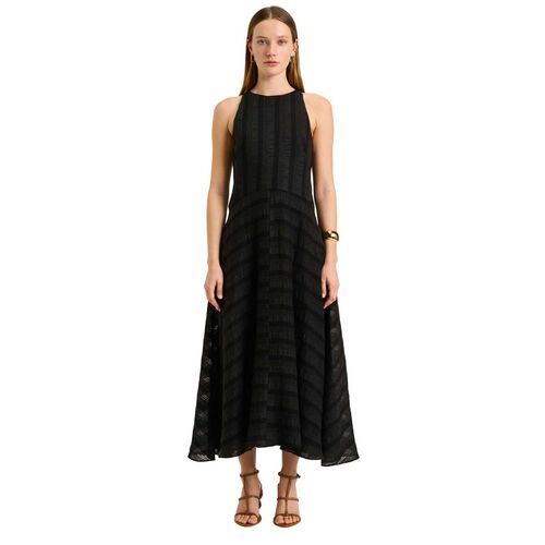 Veronika Maine Sheer Textured Stripe Maxi Dress